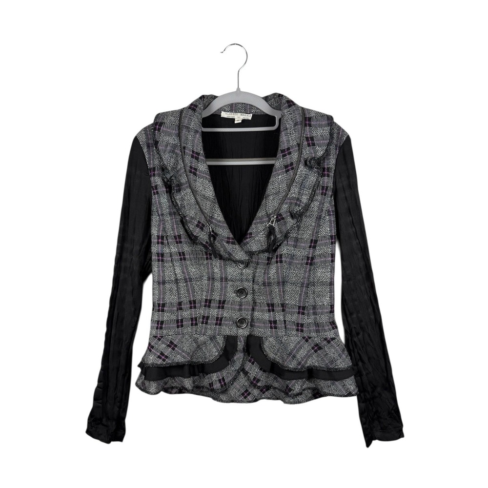 Y2K Alberto Makali Doll Grunge Plaid Ruffle Cropped Gothic Jacket Women's Sz S